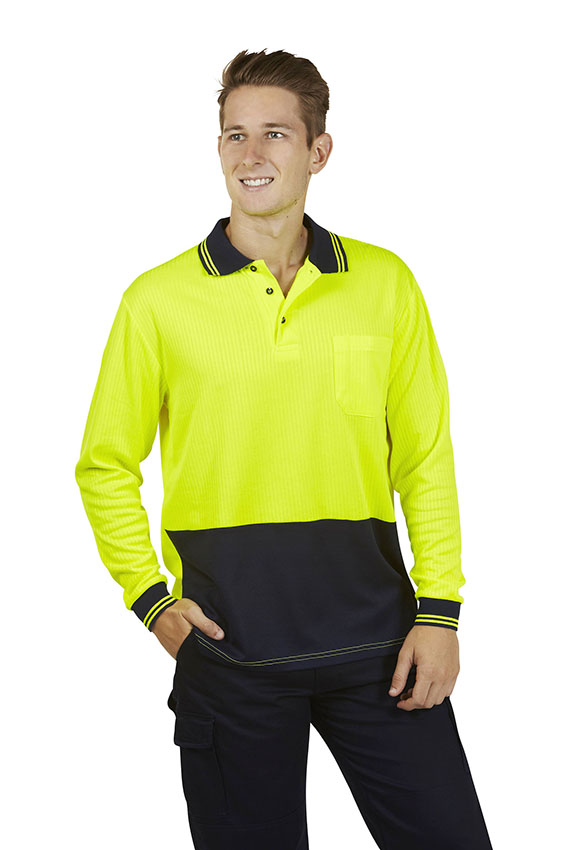 Hi Vis Drop Needle Cott Back Polo Long sleeve